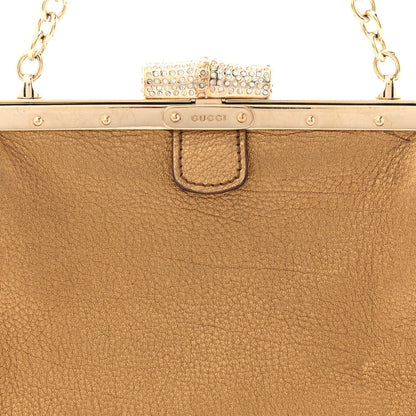 Metallic Grained Calfskin Crystal Frame Evening Bag Bronze
