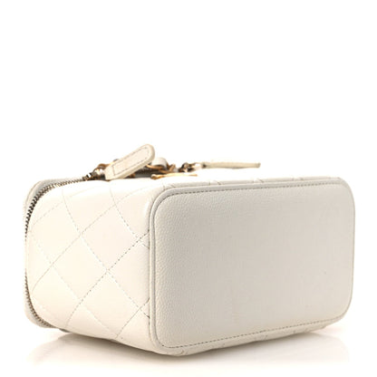 Shiny Caviar Quilted Pick Me Up Vanity Case White