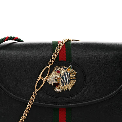 Textured Calfskin Web Small Rajah Slim Flap Shoulder Bag Black