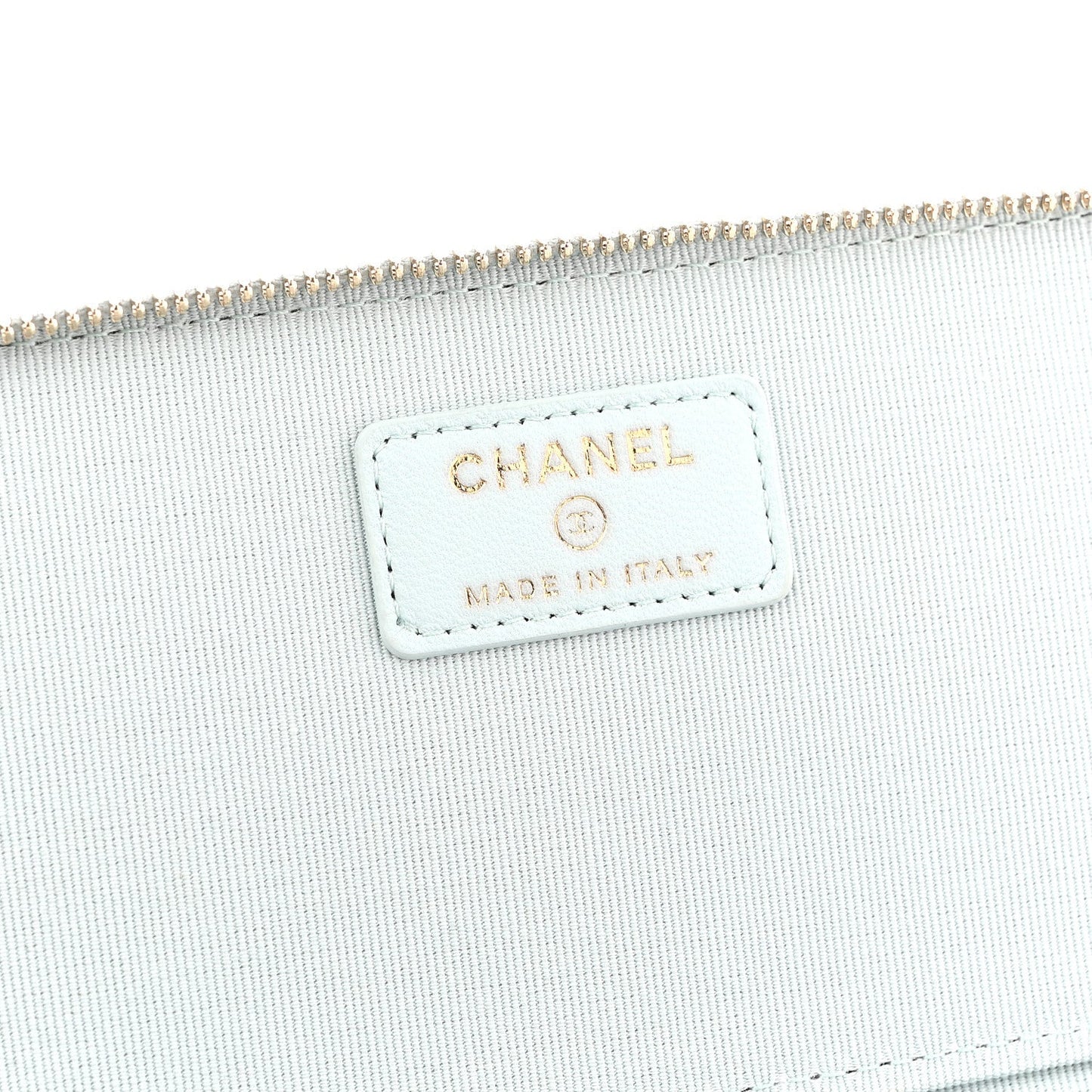 Lambskin Quilted Small Top Handle Vanity Case With Chain Light Blue