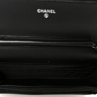 Pearly Lambskin Quilted Wallet On Chain WOC So Black