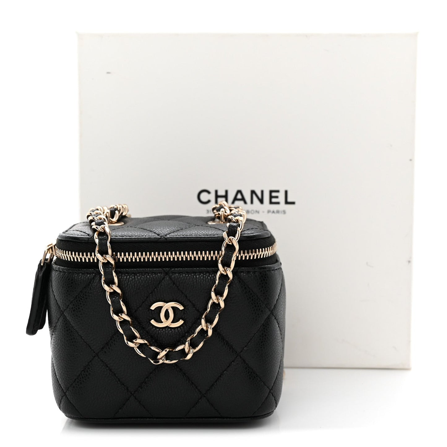 Caviar Quilted Mini Vanity Case With Chain Black