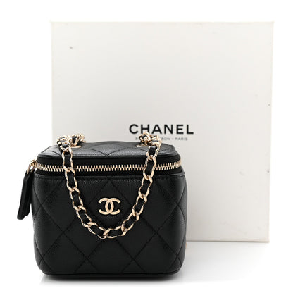Caviar Quilted Mini Vanity Case With Chain Black
