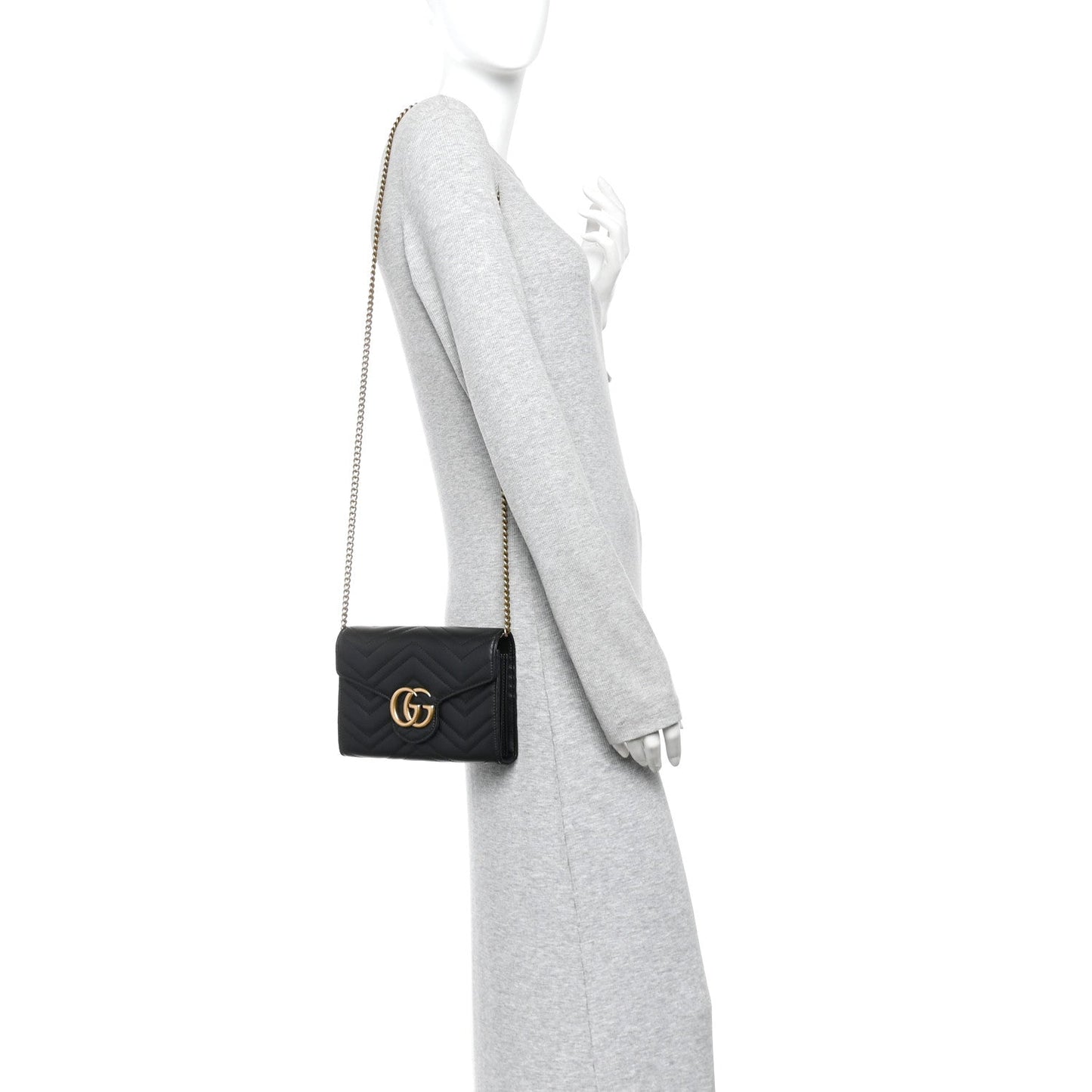 Calfskin Matelasse GG Marmont Chain Wallet Black