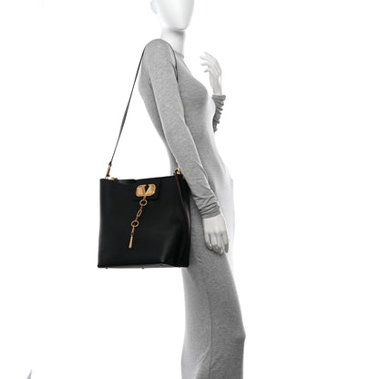 Grainy Calfskin VLogo Escape Hobo Bag Black