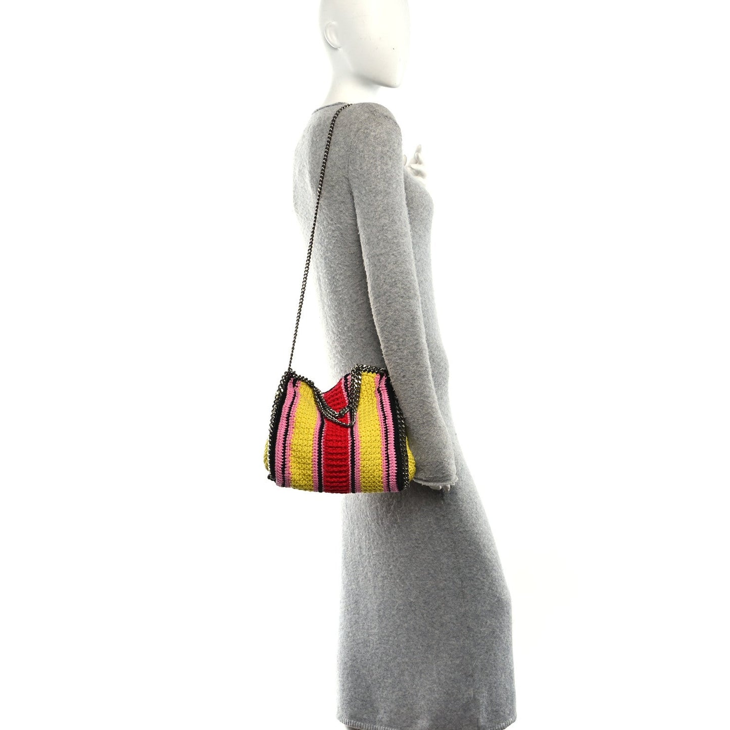 Cotton Crochet Striped Mini Falabella Tote Pink Multicolor