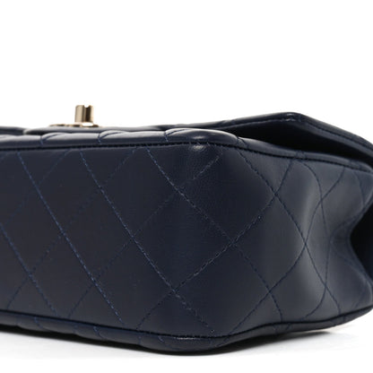 Lambskin Quilted Mini Chain Top Handle Rectangular Flap Navy