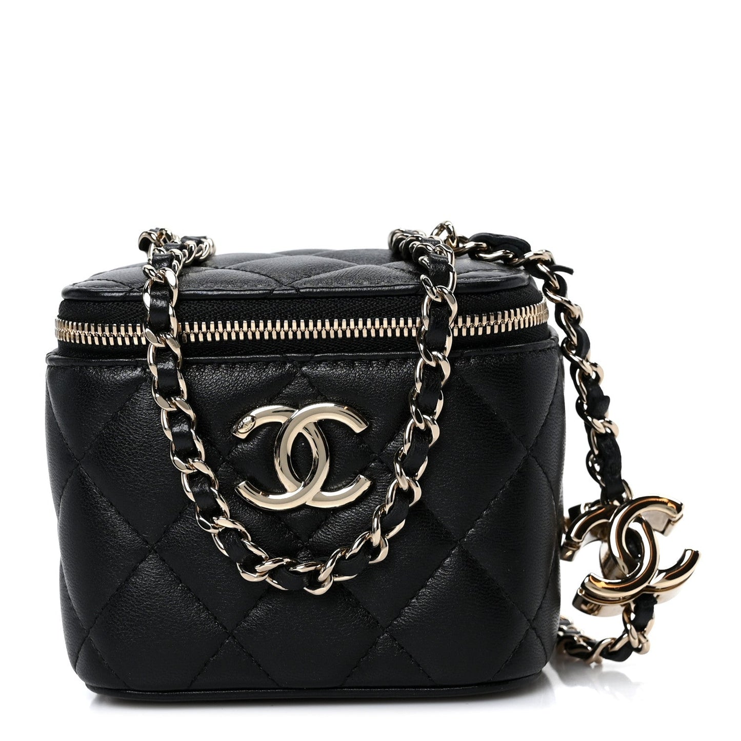 Lambskin Quilted Mini CC Crush Vanity Case With Chain Black