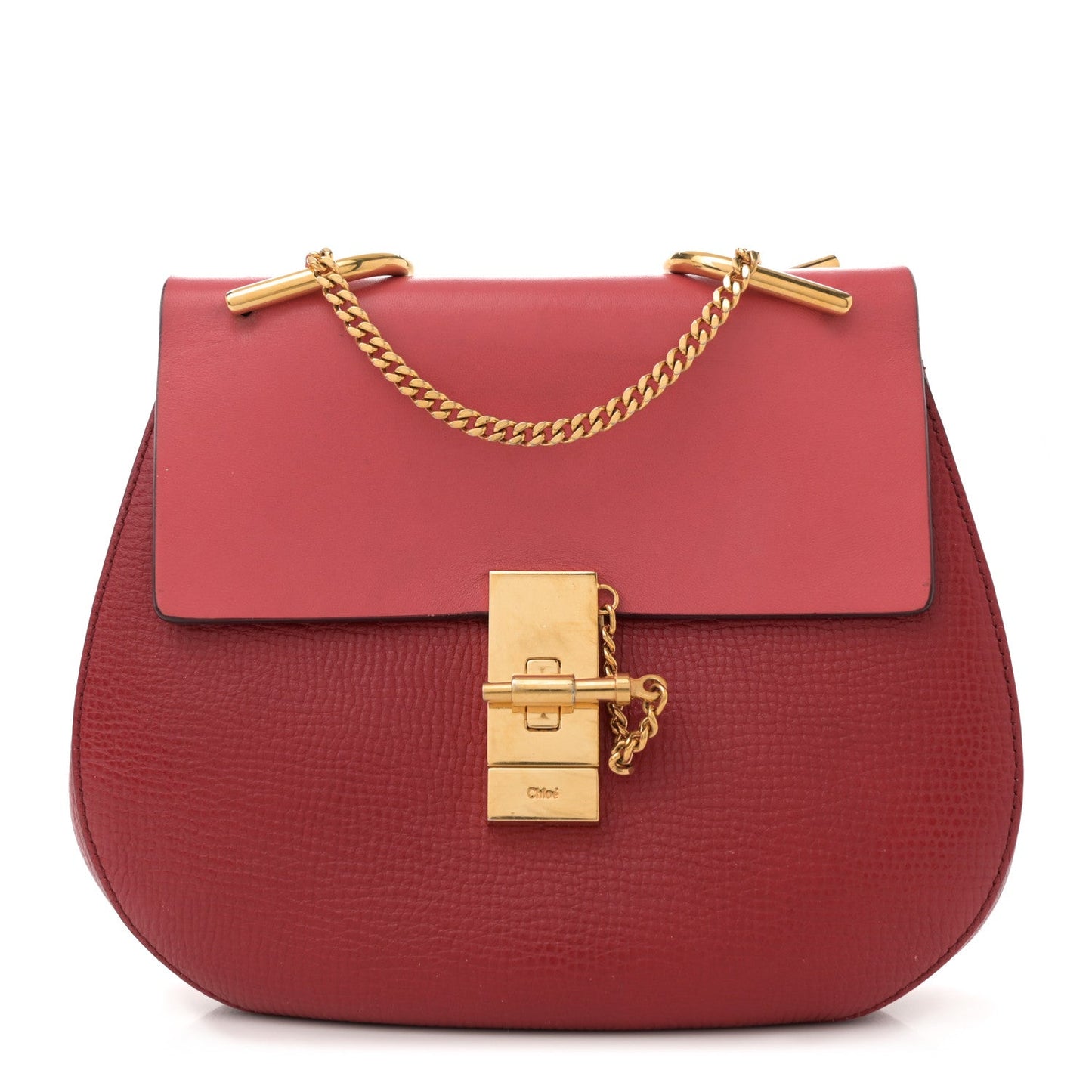 Grained Calfskin Lambskin Bi-Color Drew Shoulder Bag Red