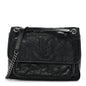 Crinkled Calfskin Matelasse Monogram Medium Niki Chain Satchel Black