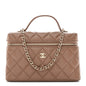 Caviar Quilted Top Handle Slim Vanity With Chain Dark Beige