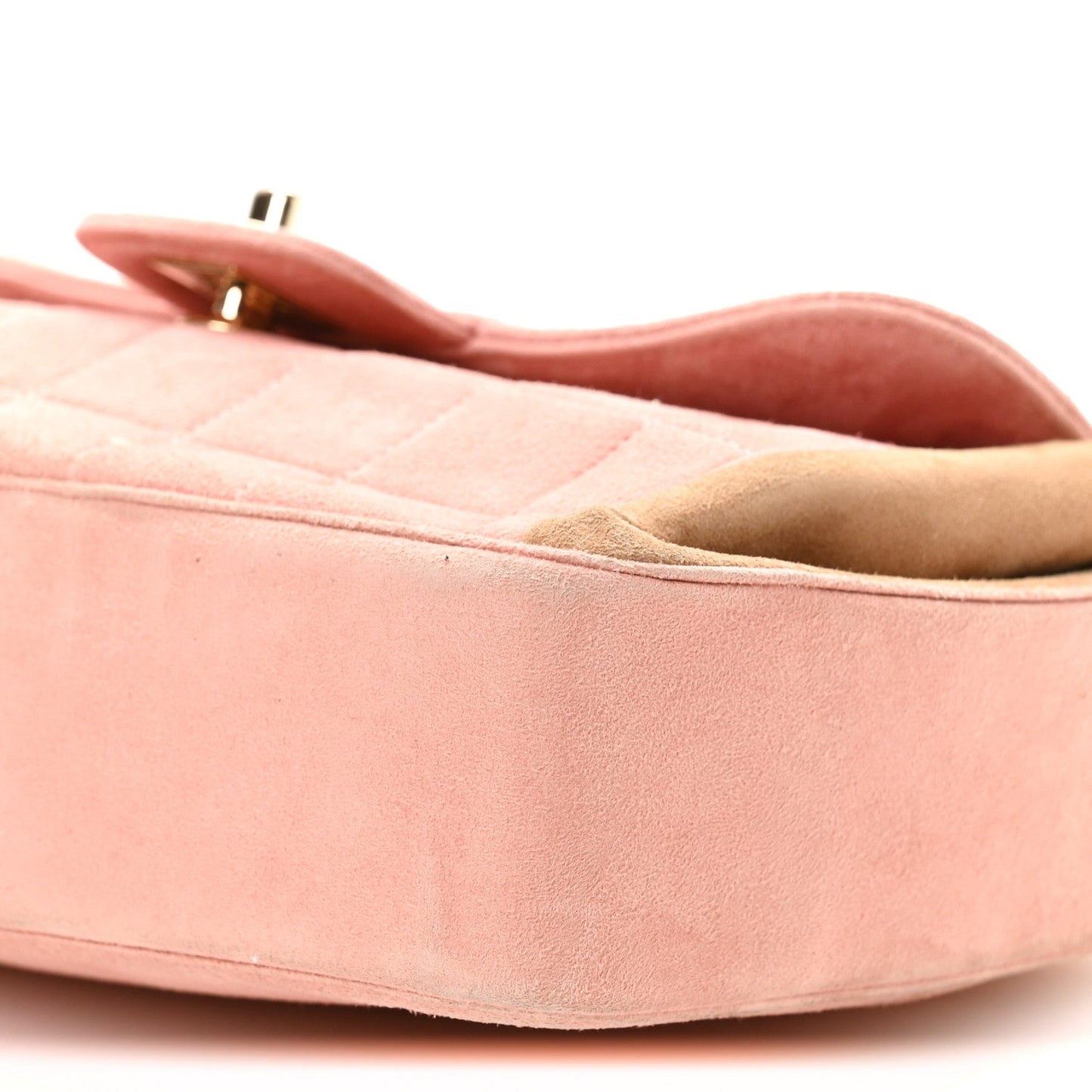 Suede Chocolate Bar Top Handle Flap Pink Beige