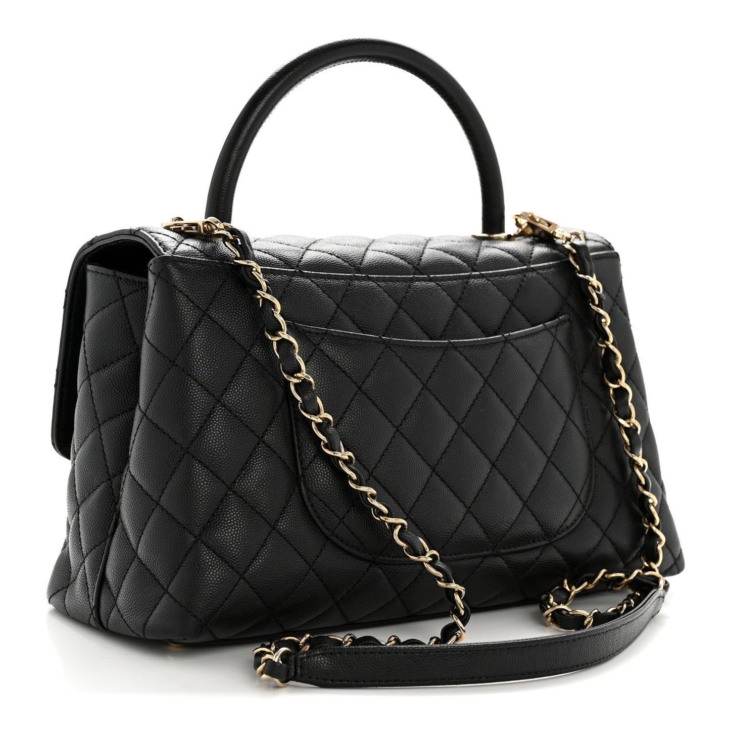 Caviar Quilted Small Coco Handle Flap Black