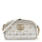 Metallic Calfskin Matelasse Studded Small Pearly GG Marmont Chain Shoulder Bag Silver