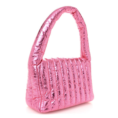 Metallized Crushed Calfskin Quilted Small Monaco Shoulder Bag Pink