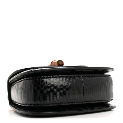 Sequin Lizard Embossed GG Mini Bamboo 1947 Top Handle Chain Bag Black White