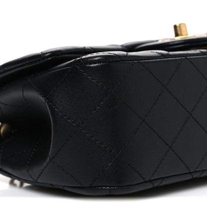 Lambskin Quilted Mini Rectangular Sweet Camellia Flap  Black