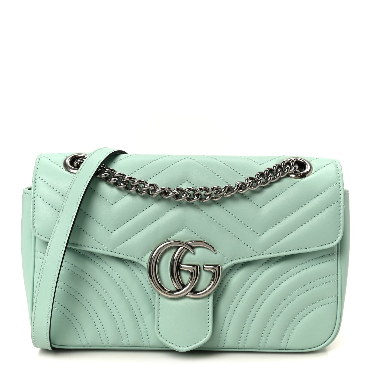Calfskin Matelasse Small GG Marmont Shoulder Bag Water Green