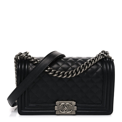 Lambskin Quilted New Medium Boy Flap Black