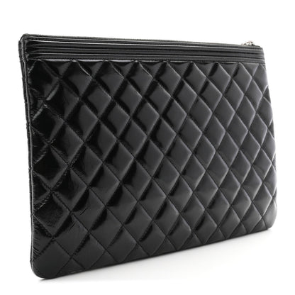 Patent Calfskin Quilted Medium Boy Cosmetic Case Black
