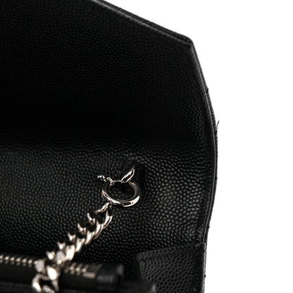 Grain De Poudre Matelasse Chevron Monogram Envelope Chain Wallet Black