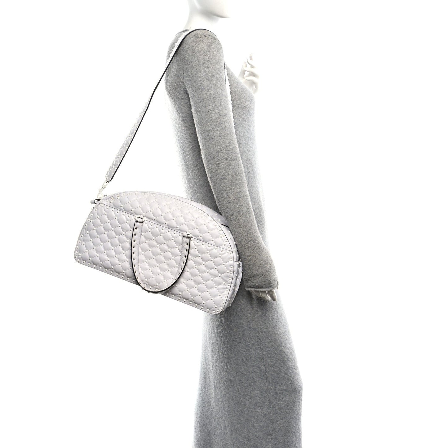 Lambskin Free Rockstud Spike Bowling Bag White