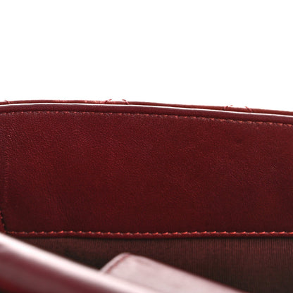 Glazed Calfskin Quilted Small Gold Bar Tote Red