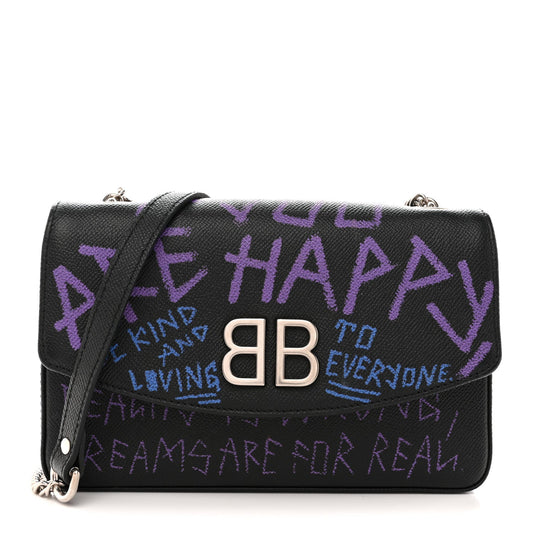 Grained Calfskin Graffiti BB Chain Wallet Black Bleu Violet