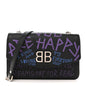 Grained Calfskin Graffiti BB Chain Wallet Black Bleu Violet