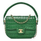 Calfskin Crocodile Embossed Turn Around Mini Flap Emerald