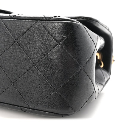 Lambskin Quilted Mini Rectangular Pearl Crush Flap Black