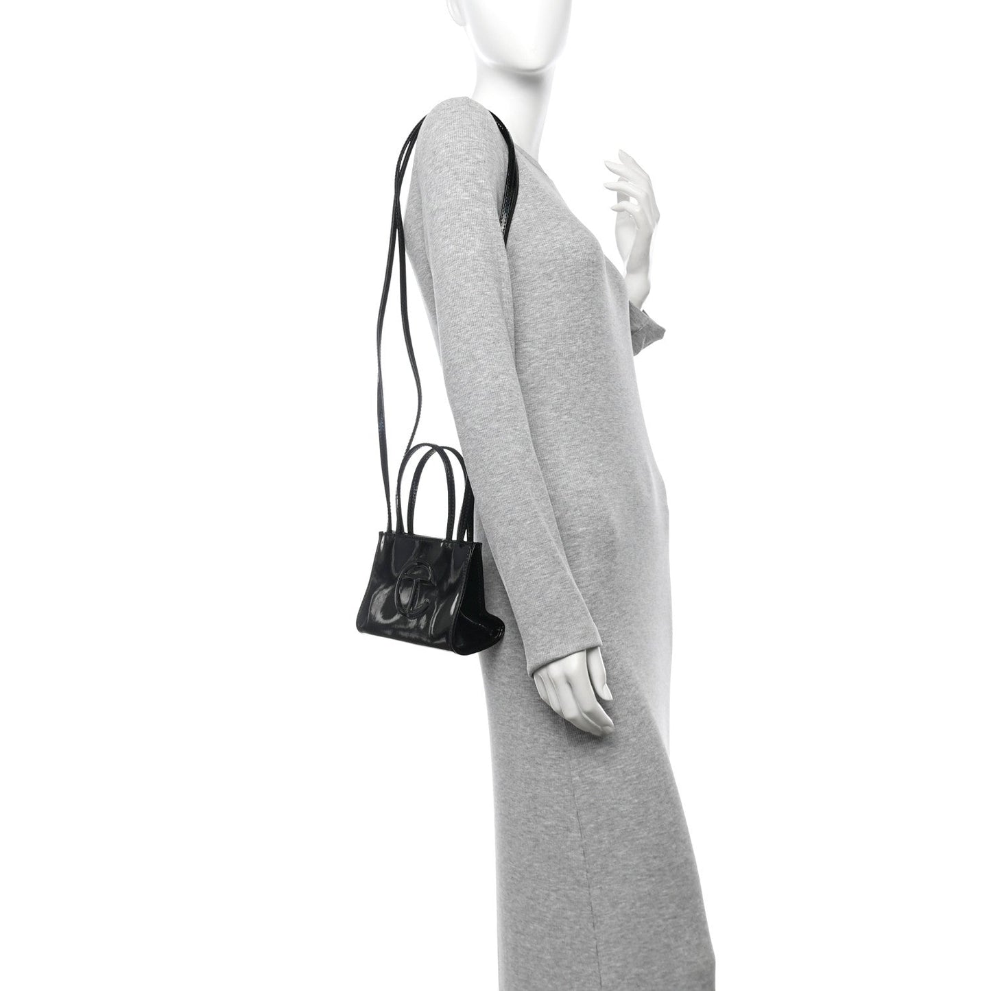 Patent Vegan Leather Small Shopping Bag Black Rainbow