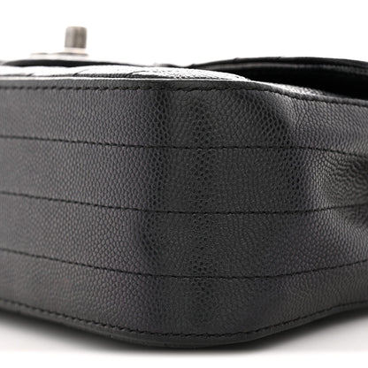 Iridescent Caviar Chevron Quilted Mini Rectangular Flap Black