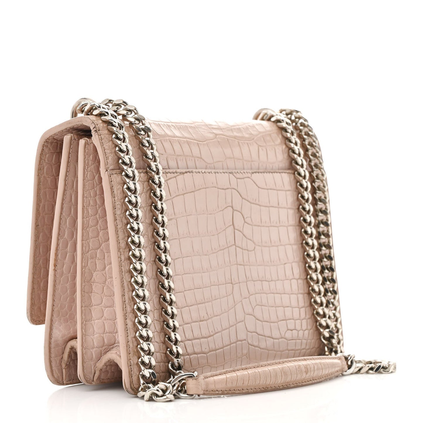 Calfskin Crocodile Embossed Medium Monogram Sunset Rose Antic