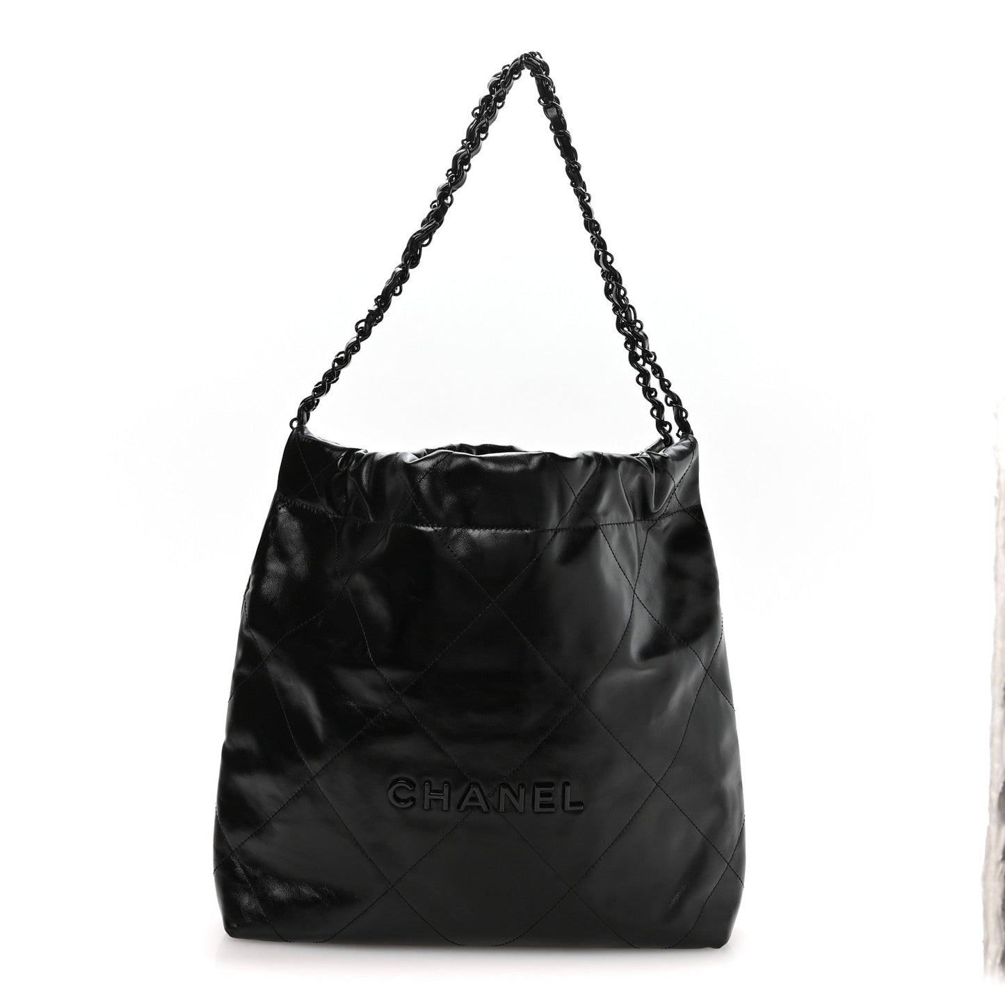 Shiny Calfskin Quilted Small Chanel 22 So Black