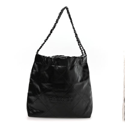 Shiny Calfskin Quilted Small Chanel 22 So Black