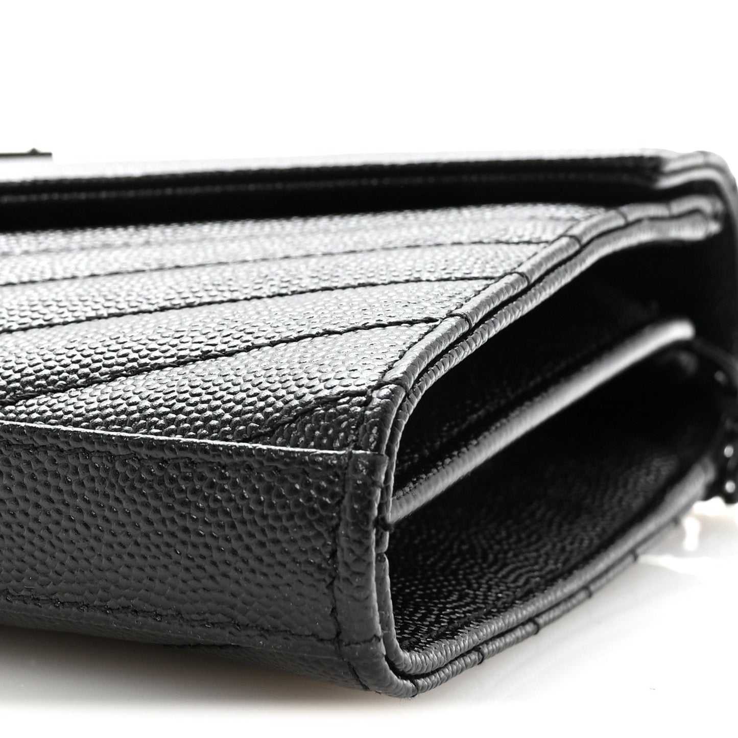 Grain De Poudre Matelasse Chevron Monogram Monochrome Chain Wallet Black