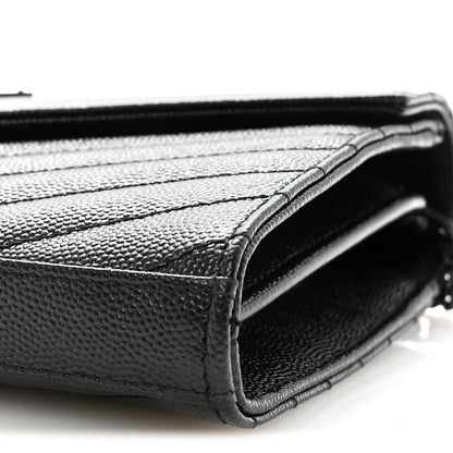 Grain De Poudre Matelasse Chevron Monogram Monochrome Chain Wallet Black