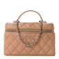 Caviar Quilted Top Handle Slim Vanity With Chain Brown