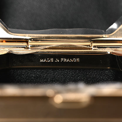 Shiny Crumpled Calfskin Minaudiere Clutch With Chain Black