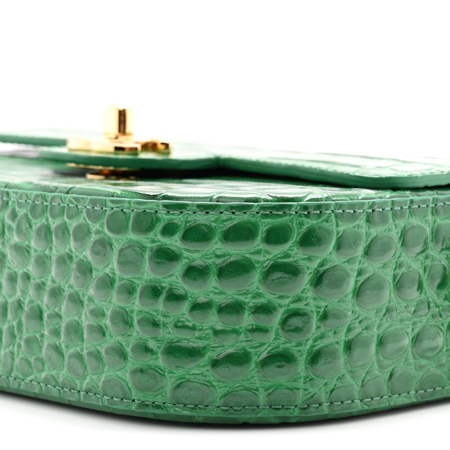 Calfskin Crocodile Embossed Turn Around Mini Flap Emerald