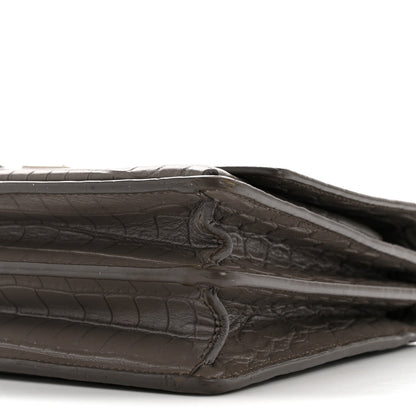 Calfskin Crocodile Embossed Medium Monogram Sunset Fog