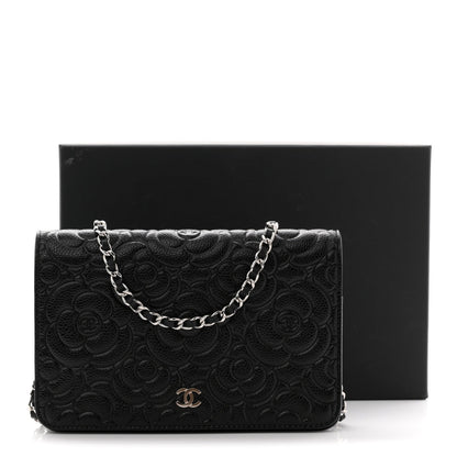 Caviar Camellia Embossed Wallet On Chain WOC Black