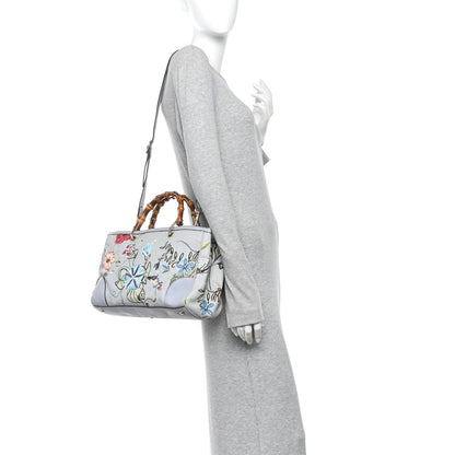 Canvas Cellarius Calfskin Flora Knight Medium Bamboo Shopper Tote Light Blue
