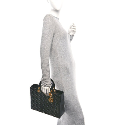 Patent Cannage Large Lady Dior Black