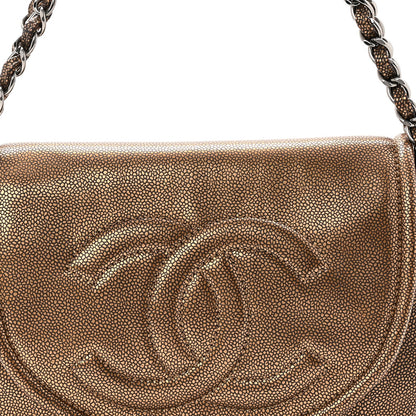 Metallic Caviar Half Moon Large Flap Bronze