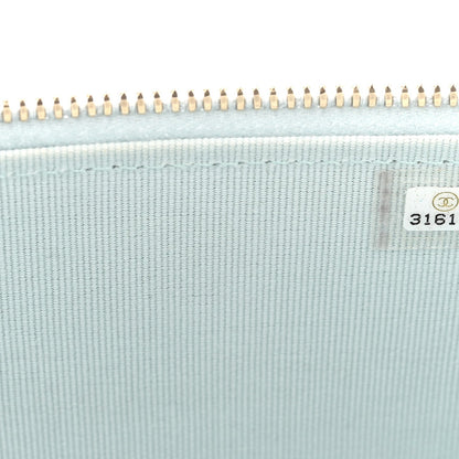 Lambskin Quilted Small Top Handle Vanity Case With Chain Light Blue