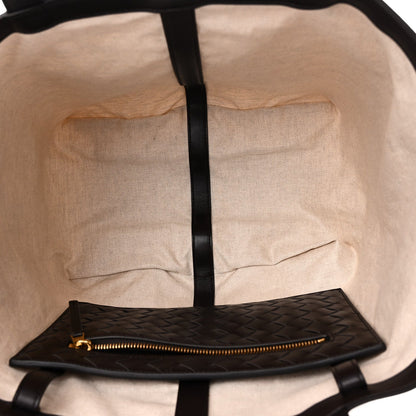 Canvas Mix Nappa Intrecciato Medium Flip Flap Tote Natural Fondant