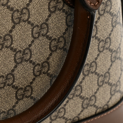 GG Supreme Monogram Azalea Calfskin Small Horsebit 1955 Top Handle Bag Beige Ebony Brown Sugar