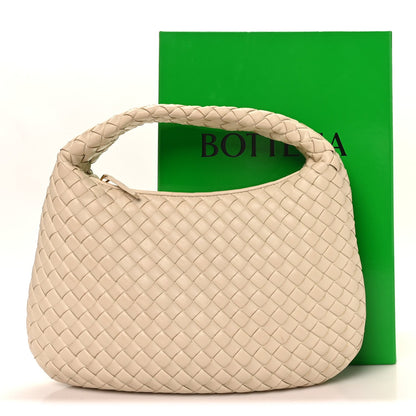 Supple Nappa Intrecciato Padded Small Veneta Hobo Sea Salt